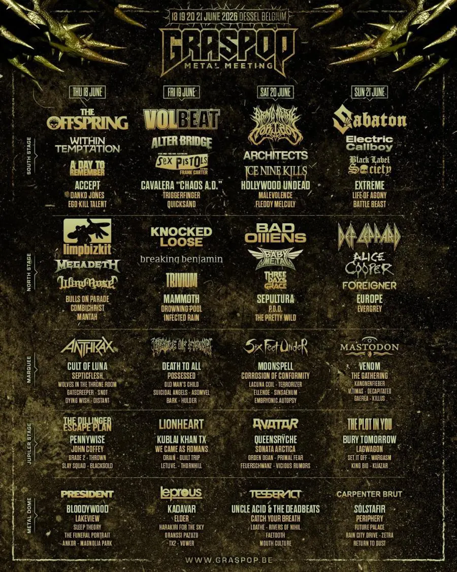 Das Line-Up-Poster des Graspop Metal Meeting 2026