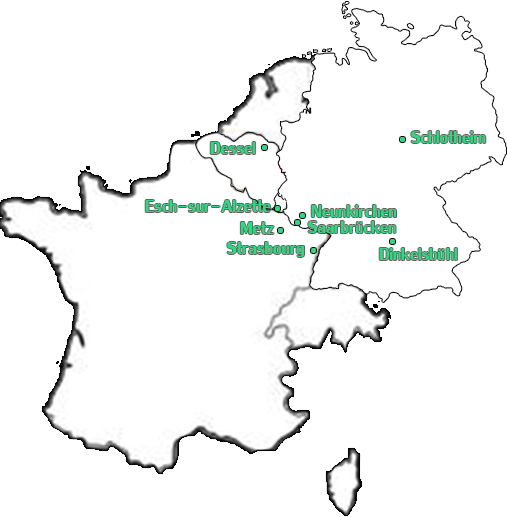 Karte von Deutschland, Frankreich, Schweiz, Luxembourg, Belgien und den Niederlanden