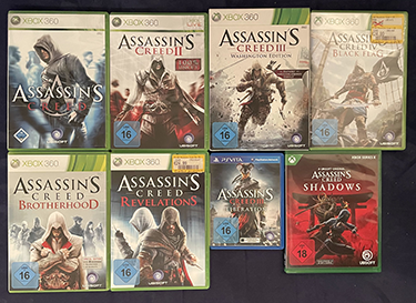 Assassin's Creed 1, 2, 3 und 4, Brotherhood, Revelations, Liberation und Shadows